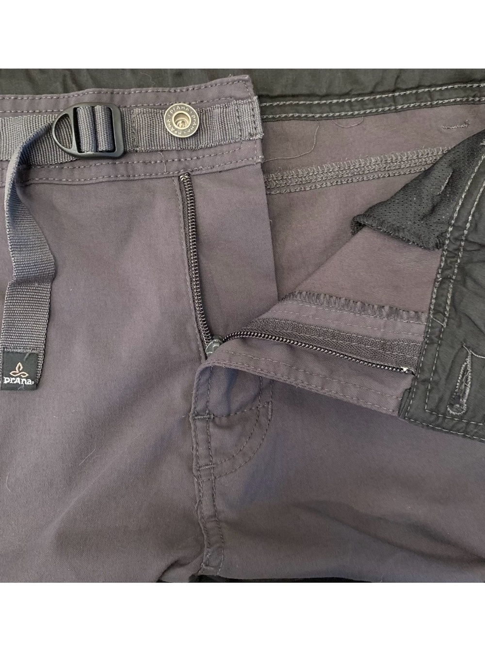 PrAna ORIGINAL Stretch Zion Pant Snap Roll Up Med x 32 1/2” Charcoal Gray Hiking - Picture 4 of 16